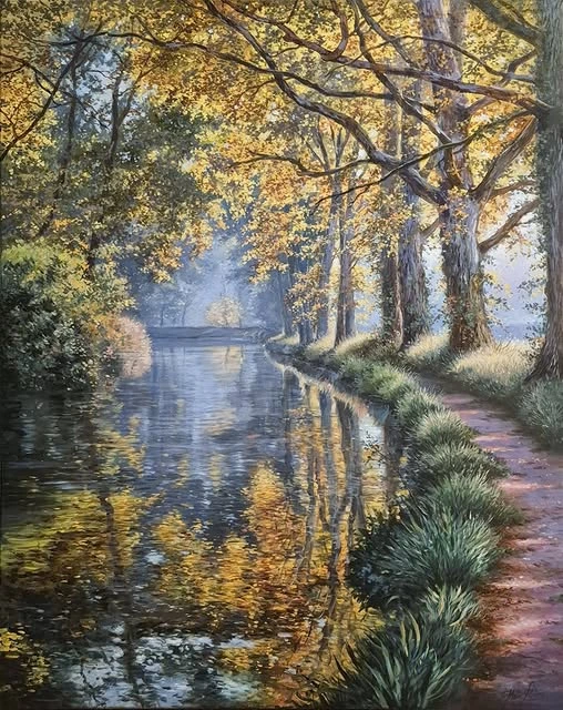 Marc Lamers Schilderijen Herfst met zonlicht en diepte Olieverf op doek 70x100cm