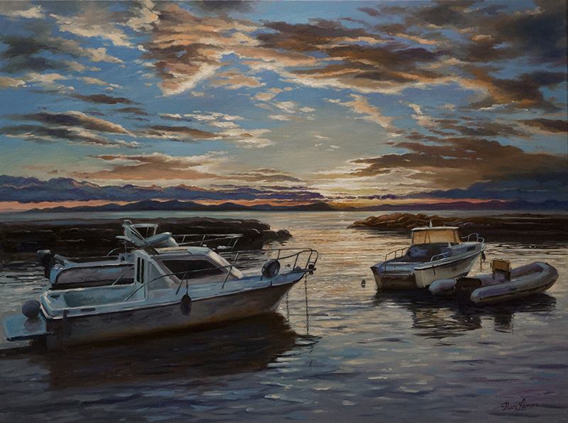 Marc Lamers Schilderijen Sunset at the Harbour 60x80