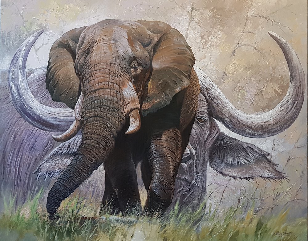Marc Lamers Schilderijen Two giants of Africa 80x100
