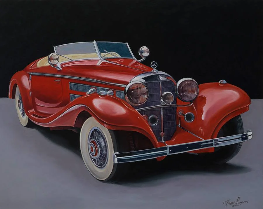 Marc Lamers Schilderijen Oldtimer Mercedes 500-k Roadster 40x50