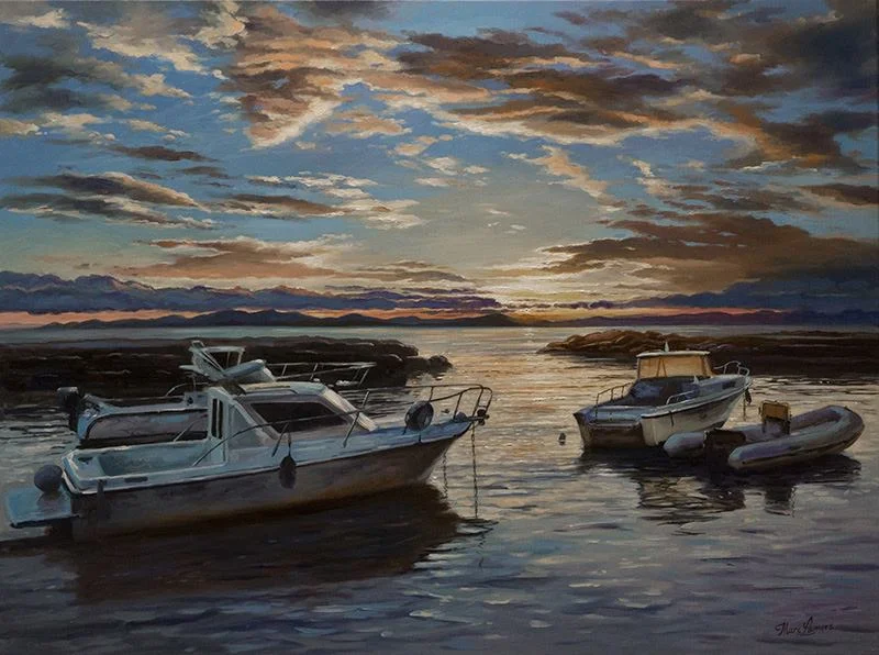 Marc Lamers Schilderijen Sunset at the Harbour 60x80